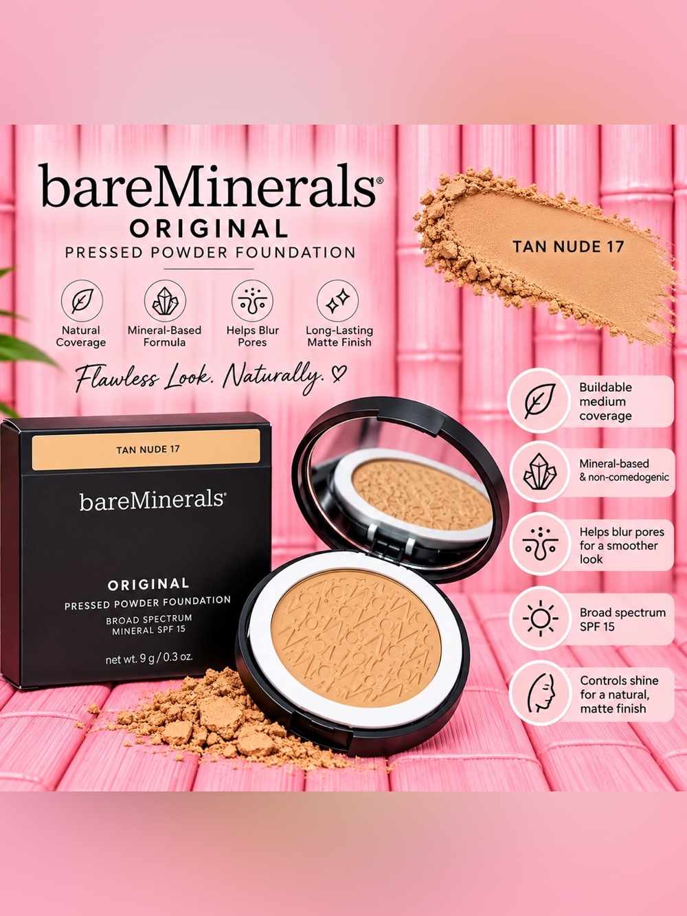 Bare Minerals Original Pressed Powder Foundation — Tan Nude 17 (Warm Beige)